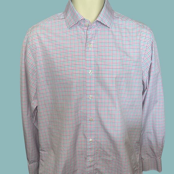 Twillory Tailored Fit Pink Blue Check Long Sleeve Button Up Shirt 16.5 #63 - Picture 3 of 7